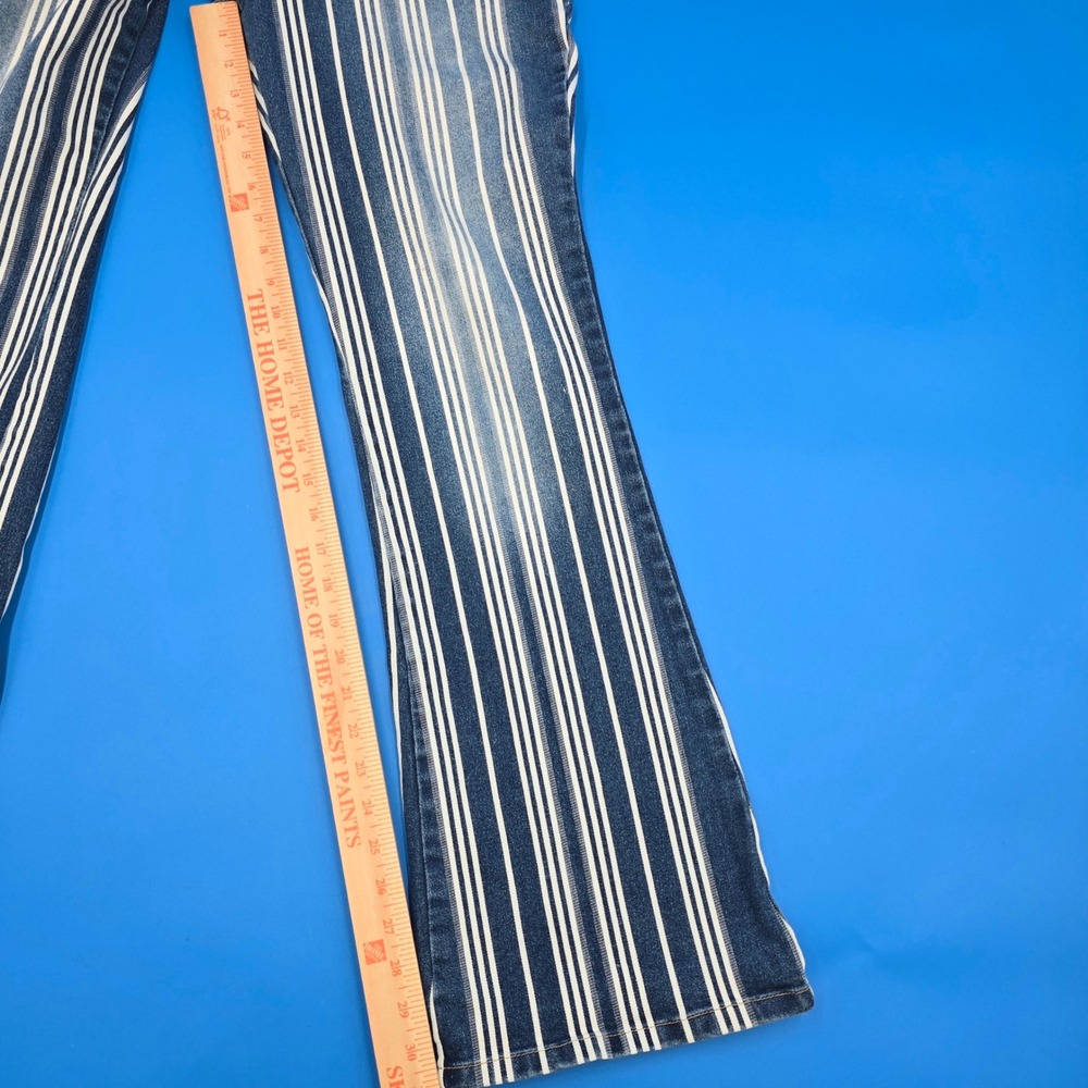 Crest Jeans Vintage Y2K Blue White Striped Flare Pants Stretch Denim 9/10 - Picture 6 of 8